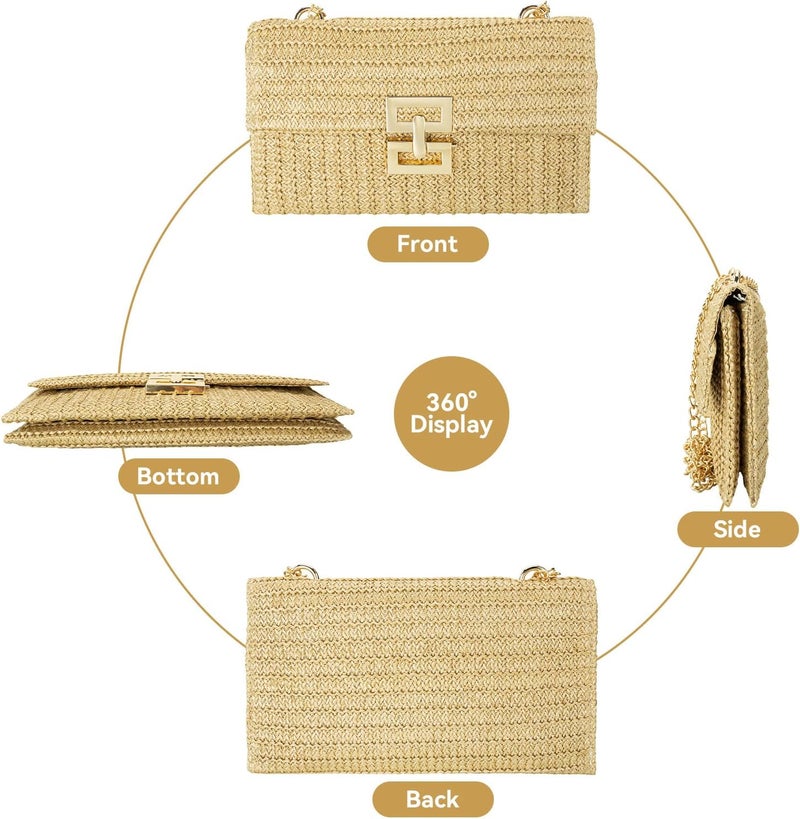 Gets Straw Clutch Purse for Women, Woven Beach Bag Summer Corssbody Purse Small Rattan Shoulder Bag for Travel | Hand-woven, Summer Beach, Envelope, Hand-woven, Summer Beach, Envelope - Image 4